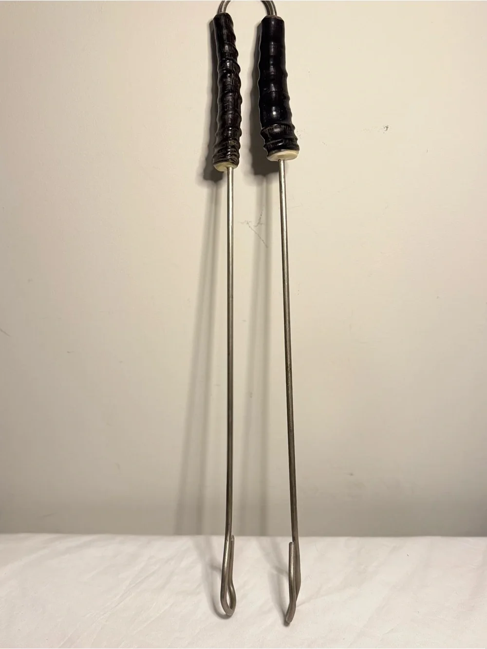 Vintage Barbecue Set With Horn Handles, Forks And Tongs Metal  Set Of Three